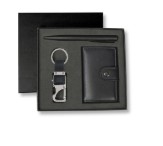 REINE - Set of RFID Card Holder, Key Chain and Pen - Black