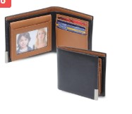 NIORT - Men's Billfold PU wallet with flip pocket - Black / Tan